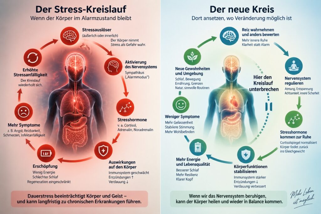 Infografik: Der neue Kreis – mit dem 1/21-Protokoll den Stresskreislauf unterbrechen und zurück in Balance kommen